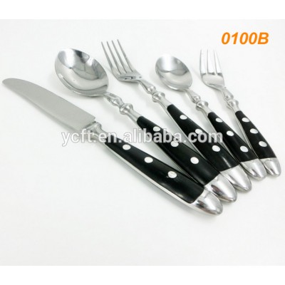 0100B stainless steel flatware set with black bakelite handle