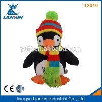 12010 stuffed plush penguin with knitted hat and scarf