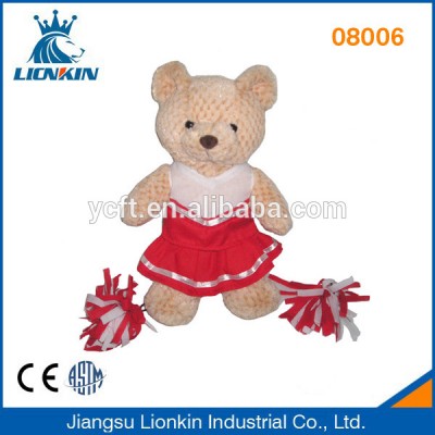 08006 stuffed plush cheerleader bear holding Pom-poms